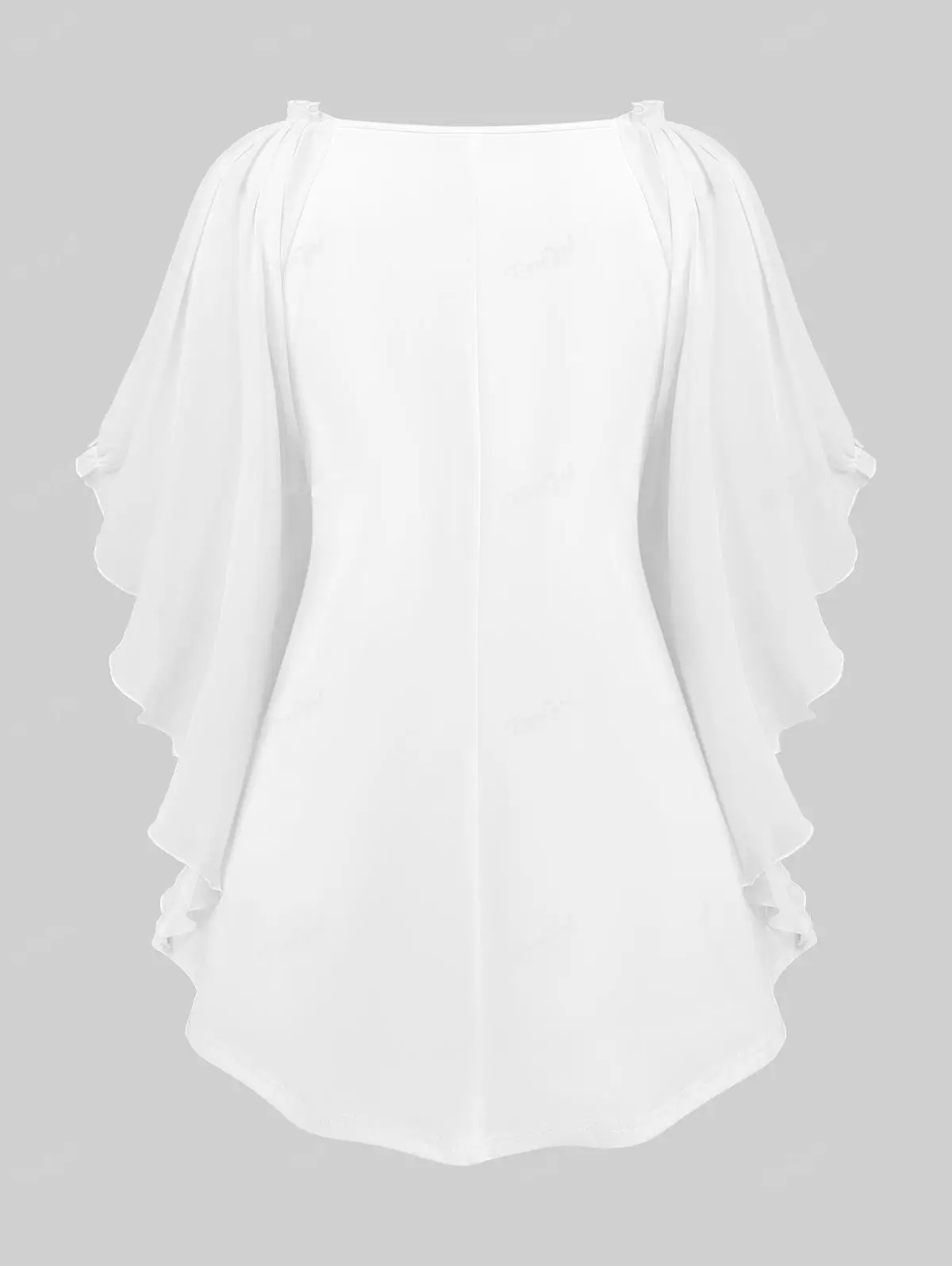 ROSEGAL Plus Size Ruffles Mesh Panel Kaftan Top White V-Neck Half Raglan Sleeves T-shirts For Women Spring Summer New Tees