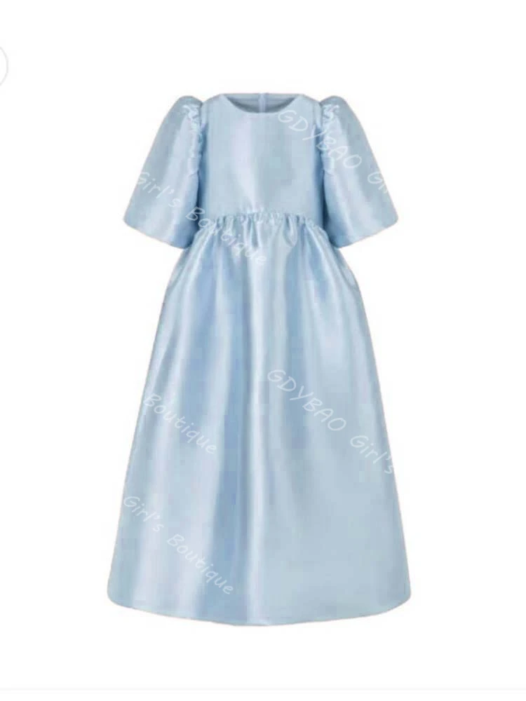 فستان فتاة الزهور بتصوير حقيقي لحفلات الزفاف من 2 إلى 14 أطفال بأكمام منتفخة على شكل حرف a/فستان الأميرة للمناولة الأولى مع شريط من التول مخصص