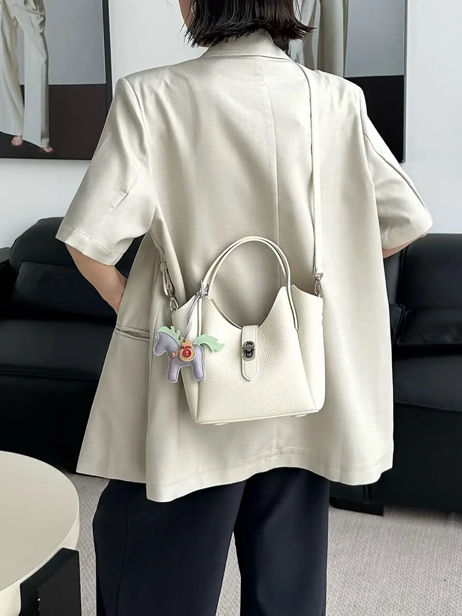 cocy-luxury-litchi-grain-leather-bucket-bag-shoulder-crossbody-bag-fashionable-versatile-women's-handbag-soft-zinc-alloy-buckle