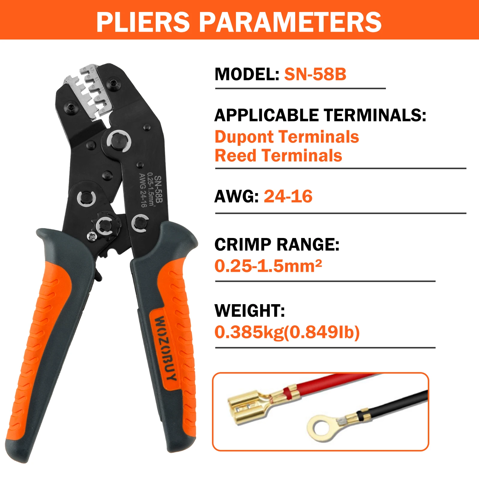 Hand Crimping Tool Adjustable Ratchat Crimper Plier 315/600/1000pcs Cable Lugs Assortment Kit Insulated Wire Crimp Set SN-58B