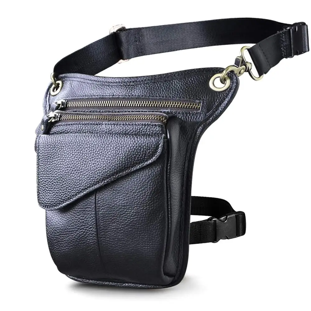 

Mens Genuine Leather Messenger Hiking Waist Hip Bum Pack Drop Leg Bag 211-3