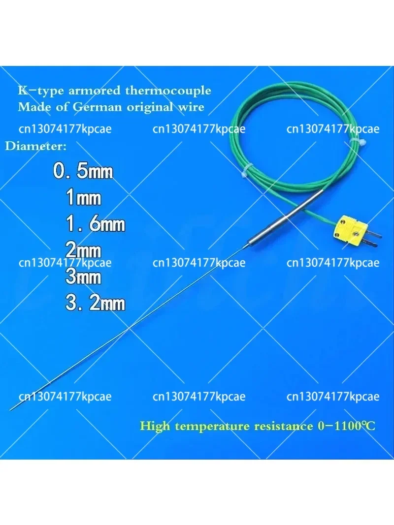 K-Type Thermocouple Probe 0.5mm Diameter with 3mm Resistance Temperature Sensor for Furnace 1000 Degree Cables Included