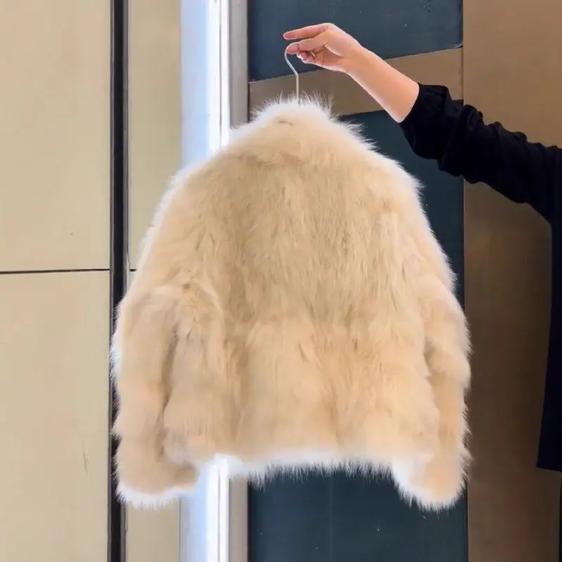   تصميم ملابس خارجية شتوية للنساء من الفرو الصناعي للبشرة بالكامل دفء طويل Sve بياقة واقفة معطف بريت Sle Jaet
