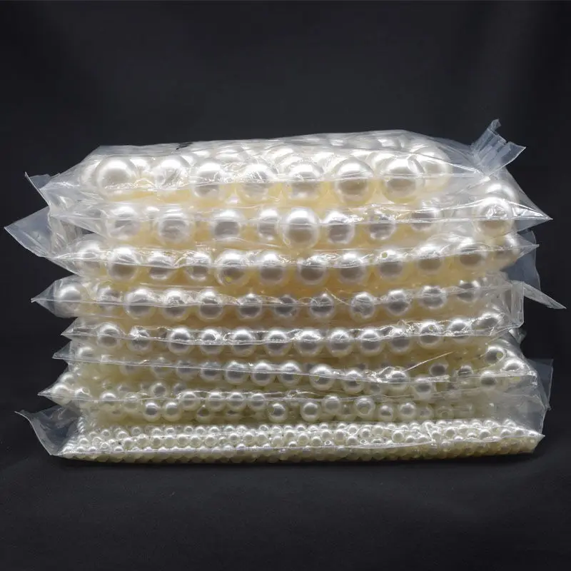 DIY handmade materials 4-20mm double hole round beads pure white beige imitation pearl beading accessories