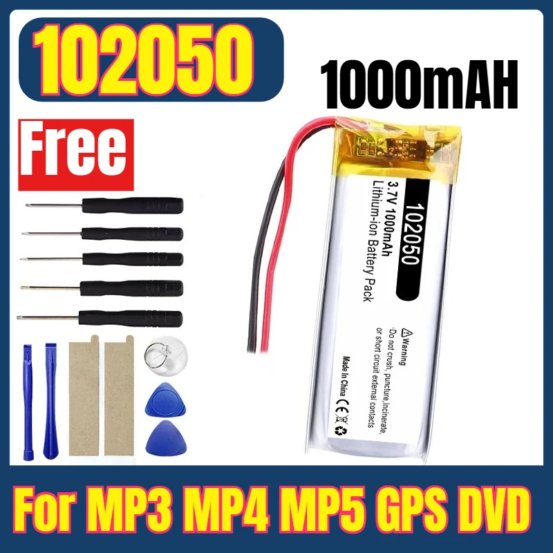 

3.7V 1000mAh 102050 Lithium Polymer Li-Po Li Ion Rechargeable Battery for MP3 MP4 MP5 GPS DVD