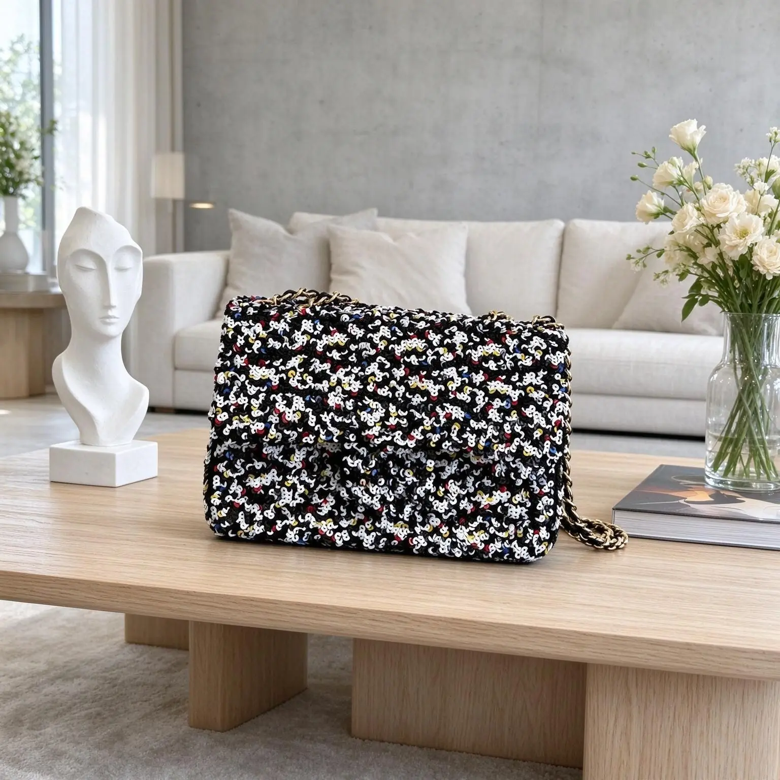 Glam Mixed-color Sequin Crossbody Bag For Women Large Capacity Sparkly Gold Chain Flap Handbag