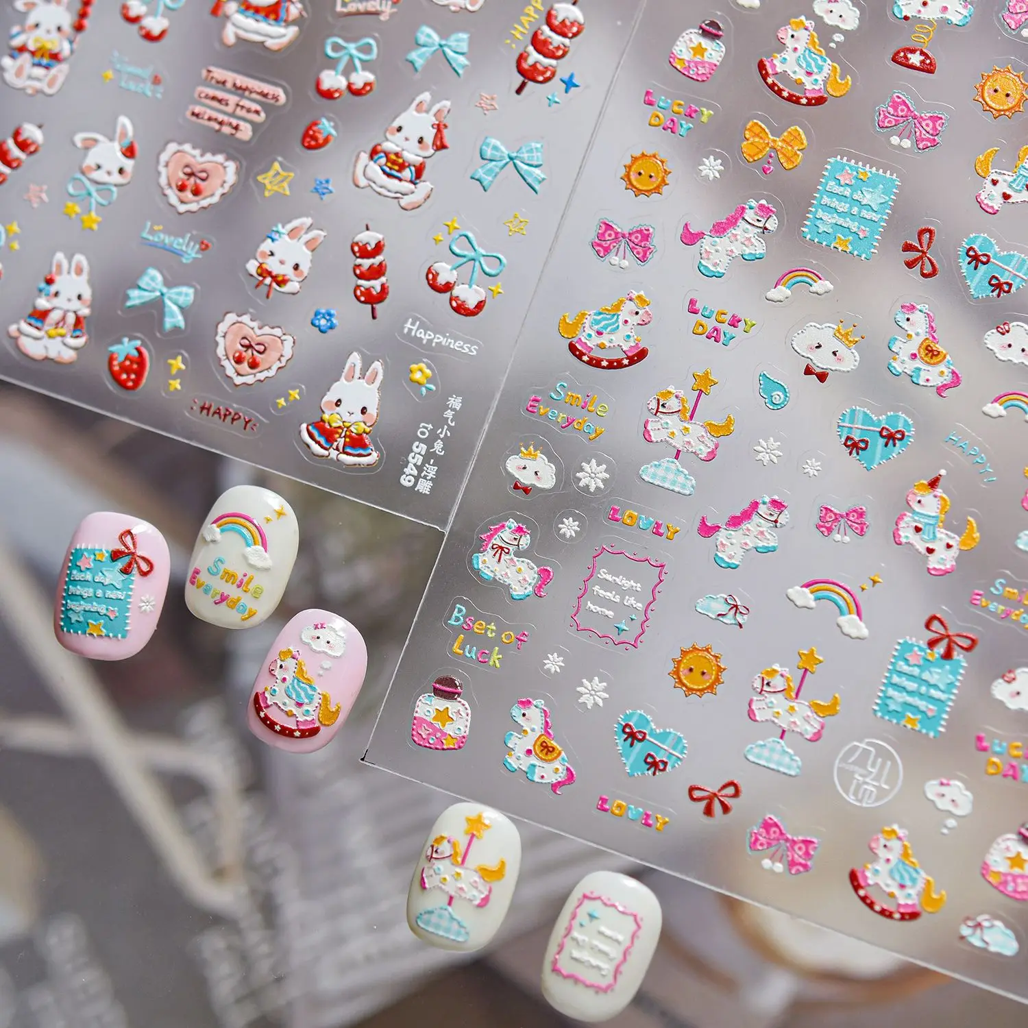 

Cute cartoon sweet nail sticker bunnies strawberries bows ponies rainbow patterns nail art nail decoration sticker accessories