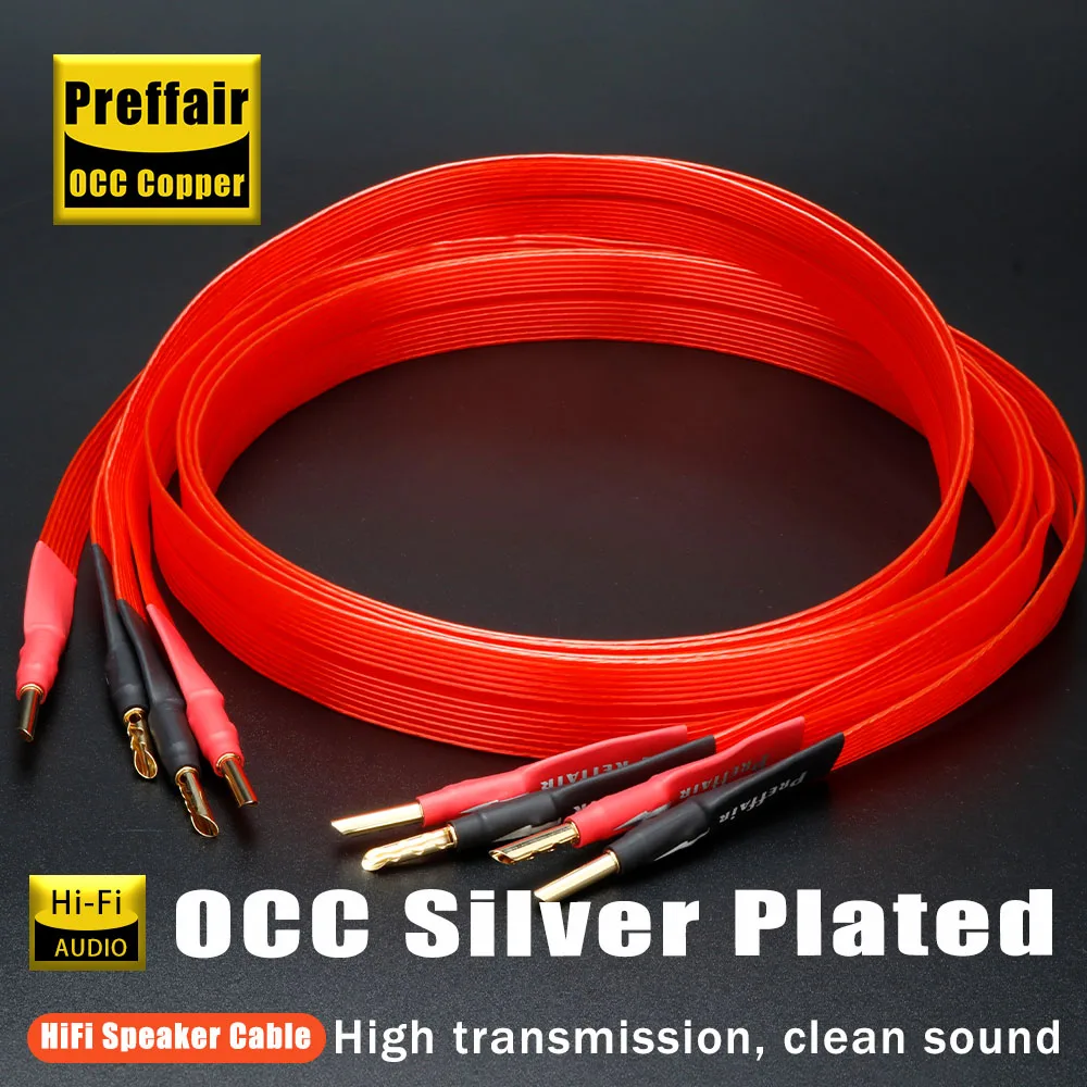 

Hifi OCC Copper Speaker Cable Silver Plated High end Speaker Cable Wire with Gold Plated Banana Plug Premium Audio Wire