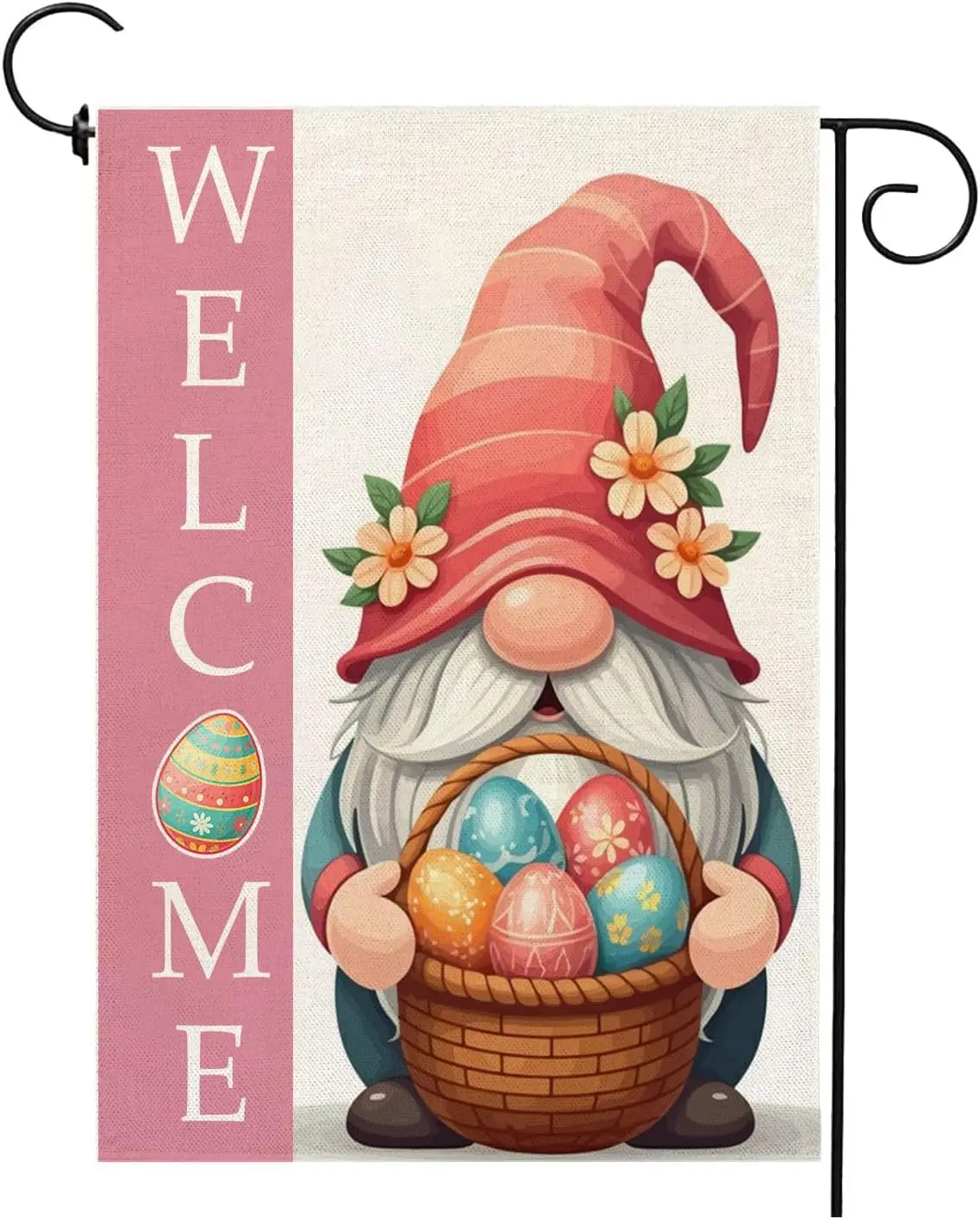 Easter Gnome Garden Flag 12 x 18 Inch Vertical Double Sided Burlap Farmhouse Flowers Easter Eggs Yard Outdoor Decor YYD EEZ
