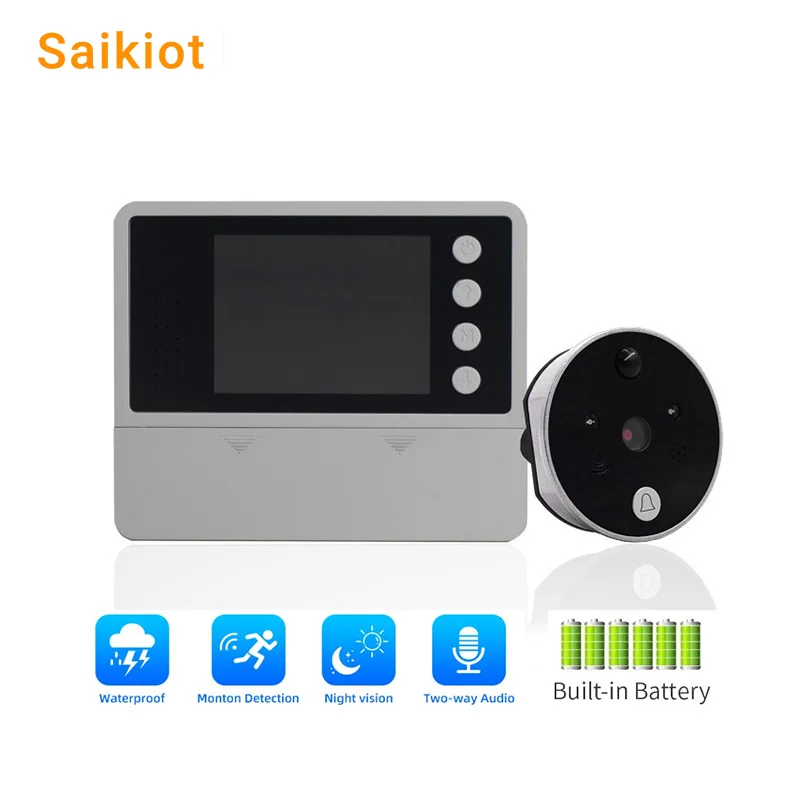 

Saikiot Smart Wireless Video Intercom System Eyecat Peephole Digital Video Doorbell with Monitor Home Wireless Video Doorbell