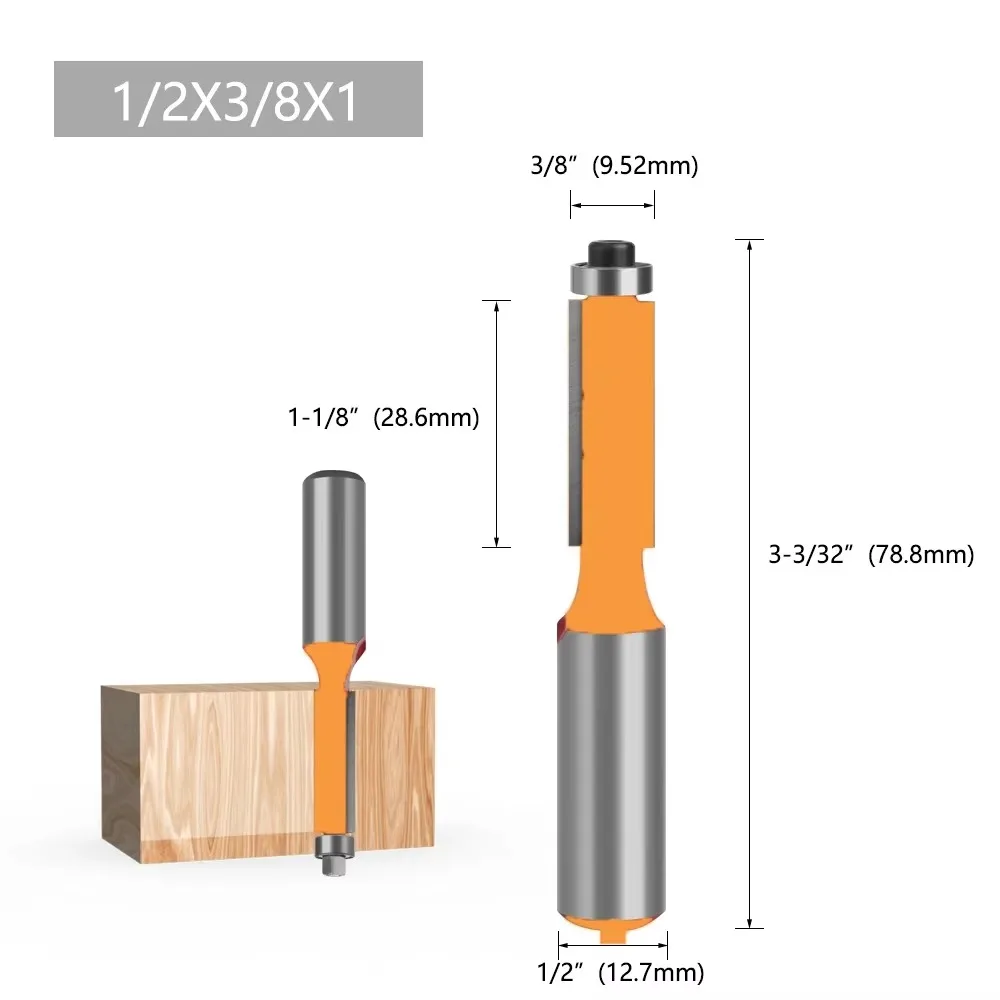 1/2" 12mm Wood Router Bit End Dual Flutes Ball Bearing Flush Router Bit Straight Shank Trim Wood Milling Cutters for Woodworking
