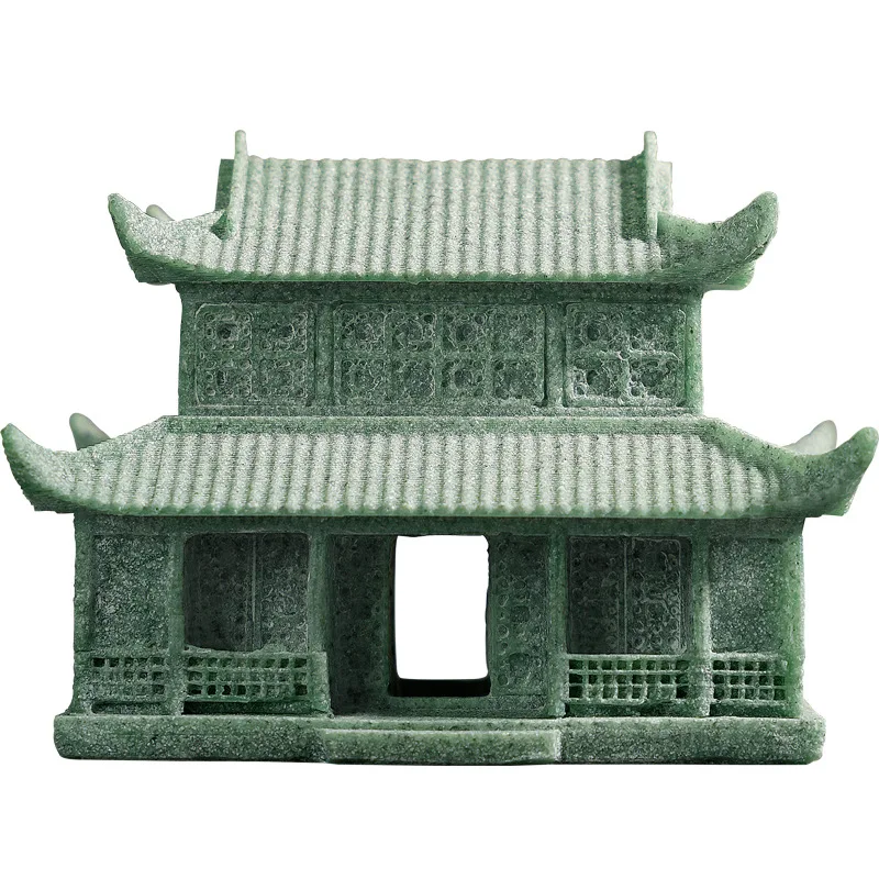 Chinese Tower Pavilion Mini Landscape Fish Tank Aquascape Rockery Flowing Water Sand Table Zen Desktop Decor Craft Ornament Gift