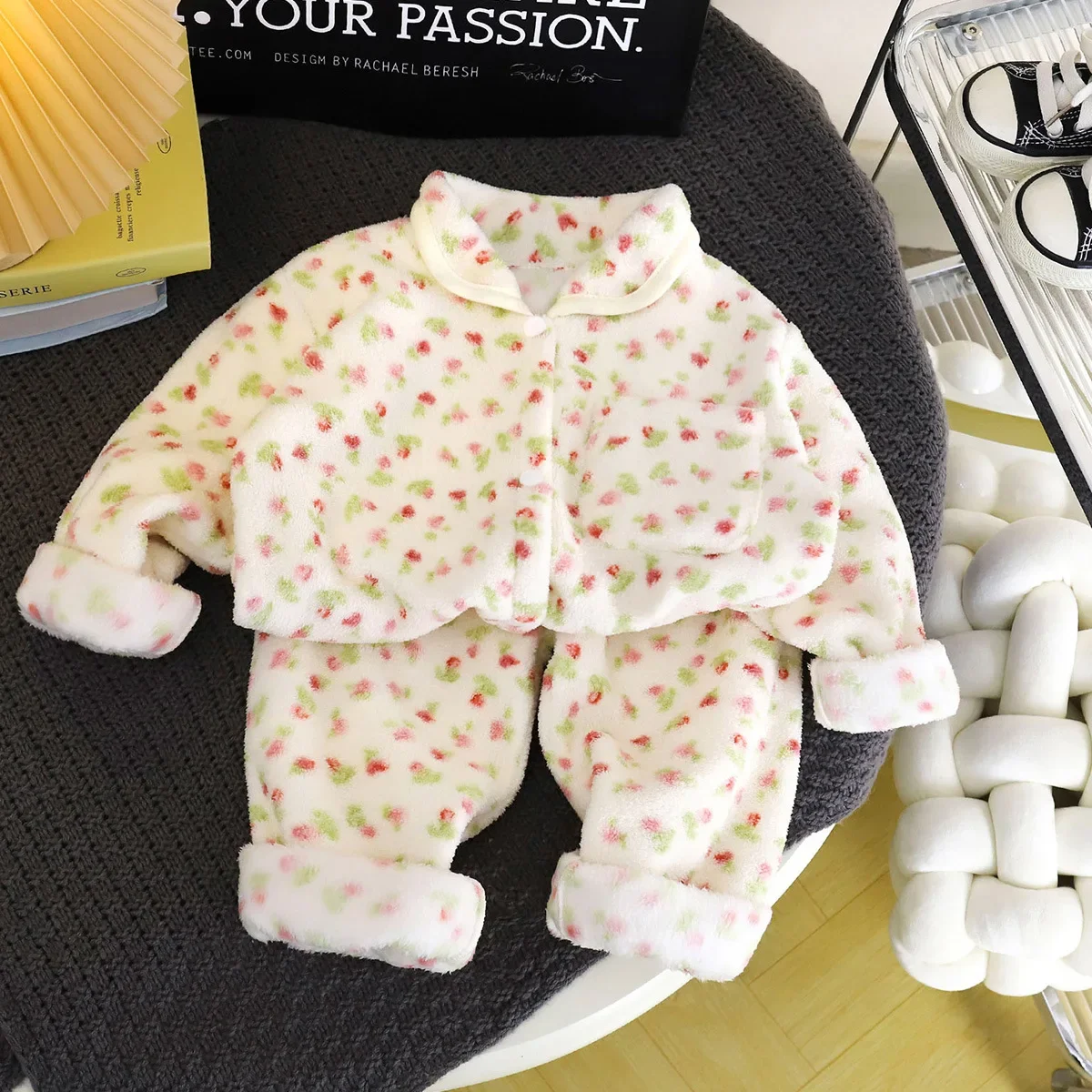 2026 جديد الأزهار ليوبارد طباعة الدافئة طفل Homewear الفتيان الفتيات سترة ملابس خاصة الشتاء الاطفال الفانيلا منامة مجموعة #3