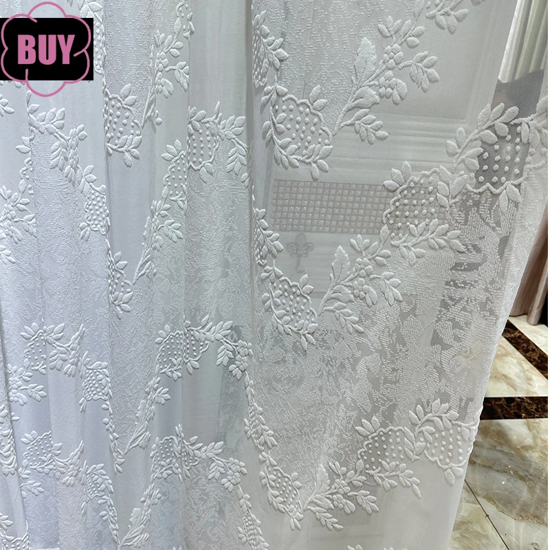 New Embossed Jacquard White Screen Curtains for Living Room Bedroom French Window Balcony Window Customized Products Partition