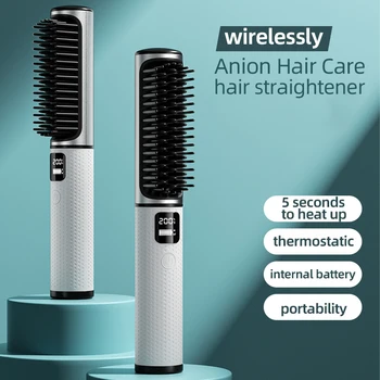 Image Electric Hot Comb Multi-function Wireless Hair Straightening Comb Negative Ion Anti Hot Styling Tool Hair Straightening Brush