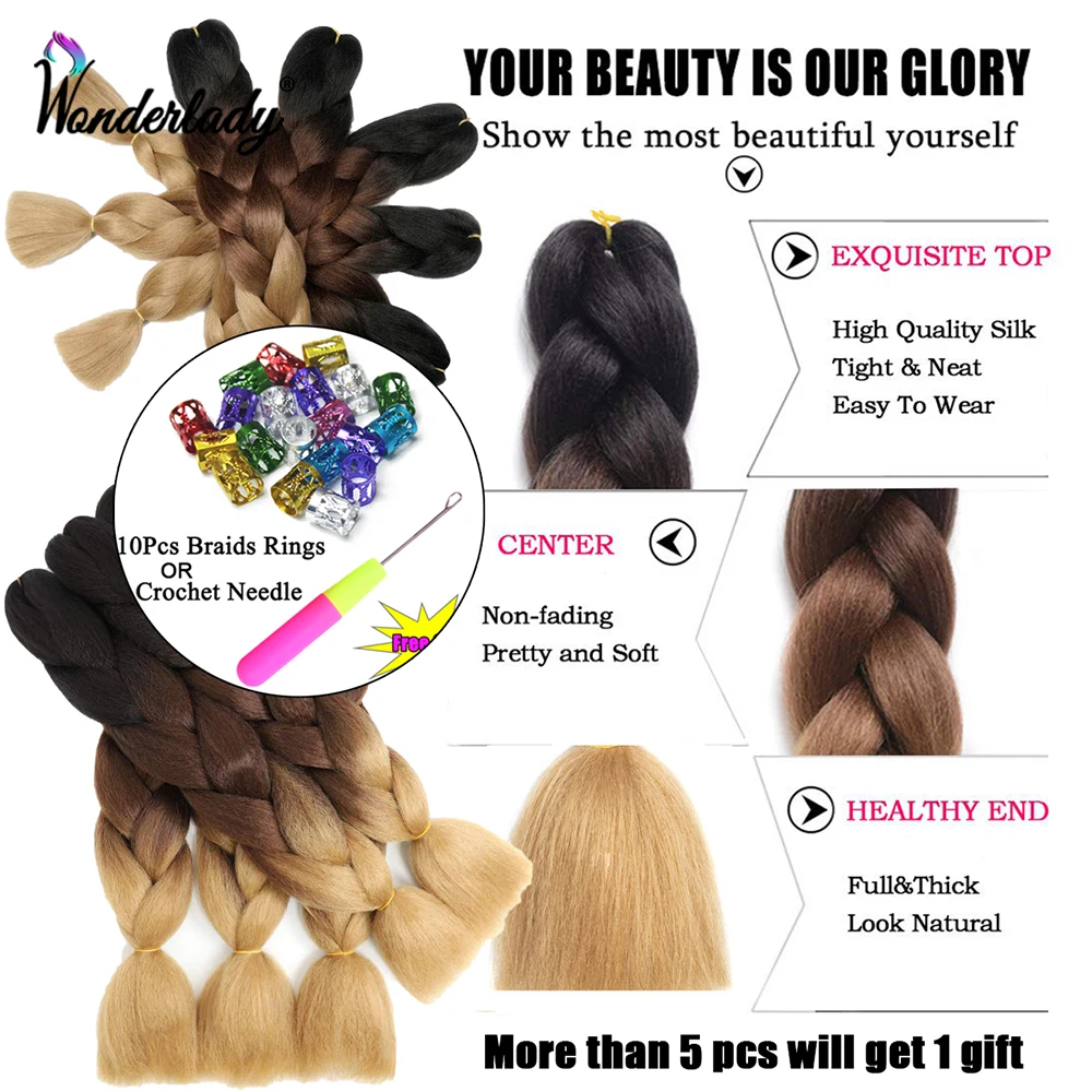 WonderLady-Extensions de Tresses Synthétiques Colorées pour Femme, Tresses au Crochet, Torsadées Ombrées, 275, 24 Pouces