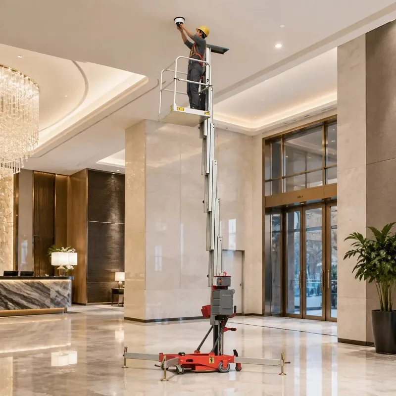 6m-10m Push Around Aerial Work Platform Single Column Aluminum Vertical Mast Lift for Sale