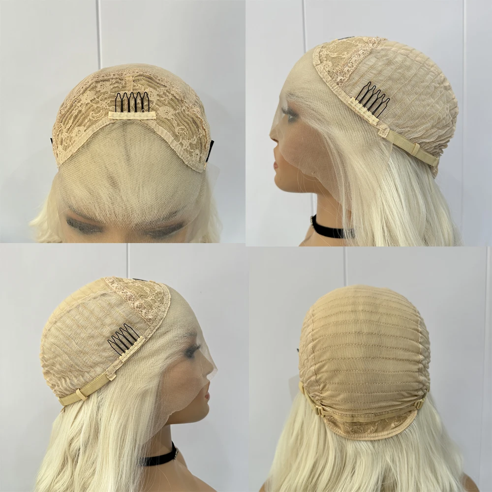 #60 Platinum Blonde Wig Synthetic Lace Front Wigs For Women Natural Deep Wave White Blonde Wig Ready To Wear Cosplay Frontal Wig