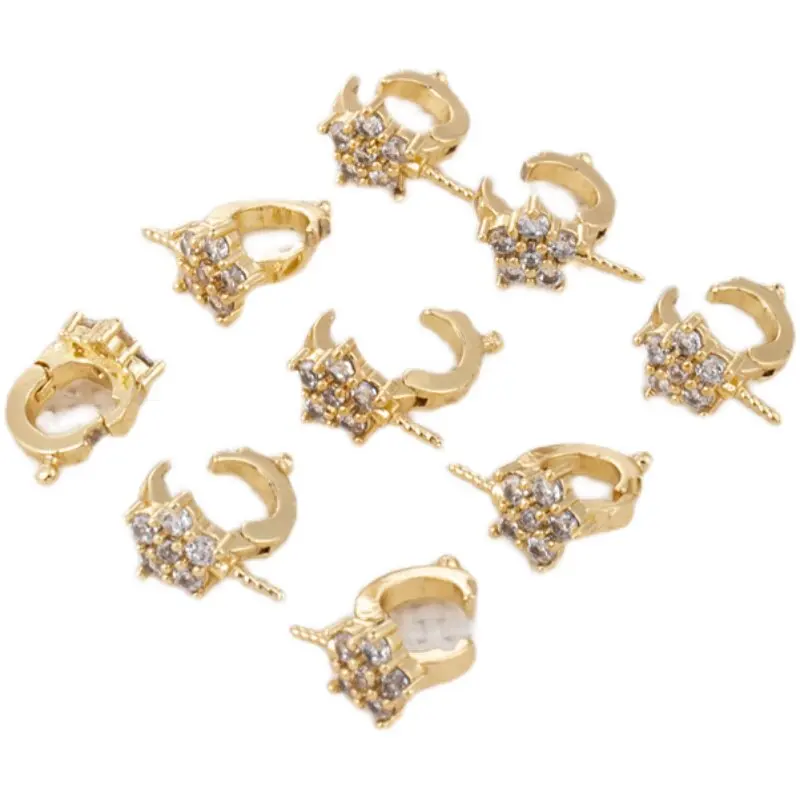 14K Gold Plated CZ Star Eye Pin Clasp 8mm Melon Buckle DIY Pendant Connector Jewelry Findings