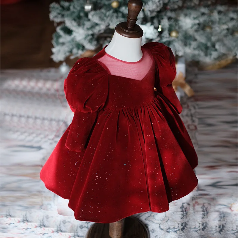 Christmas Baby Girl Princess Velvet Dress Long Sleeve Spring Autumn Winter Infant Toddler Vestido Party Xmas Baby Clothes 1-12Y