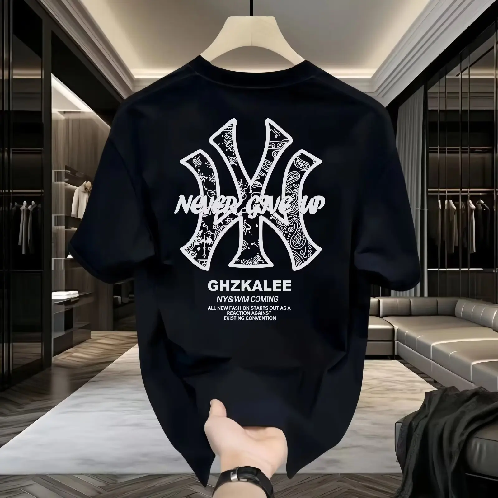 

Summer light luxury men's T-shirt with a round neck and short sleeves, trendy brand casual Korean style new versatile pure cotto