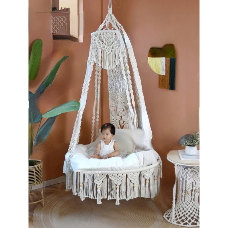 Handmade Woven Glider Hanging Basket Bohemian Balcony Swing Home Living Room Adult Hammock