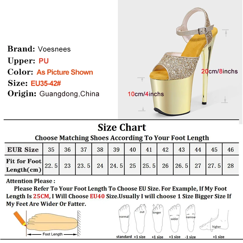 20cm/8inch Sequined Cloth High Heel Women Sandals Model Show Heels Pole Dancing Shoes Platform Sandals Electroplated Stiletto