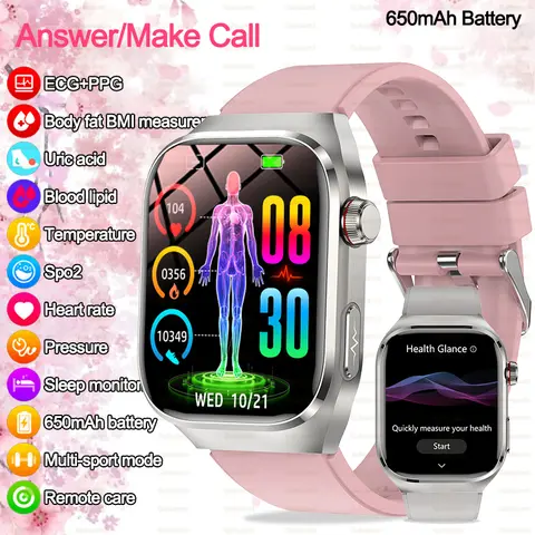 2025 Nowy inteligentny zegarek EKG dla kobiet BT Połączenie Tętno Lipidy we krwi Kwas moczowy Zegarki zdrowotne AI Voice 650mAh Smartwatch sportowy