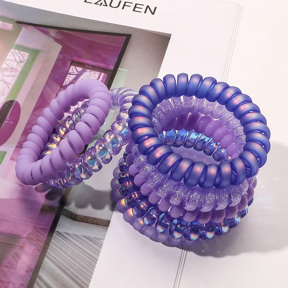 

Purple lavender color cute telephone cord silicone hairband ladies spring elastic hair tie