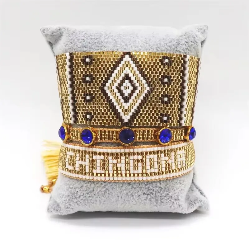 Personalized row of gold rhombus pattern Miyuki bracelet hand-woven bohemian letter zircon bracelet