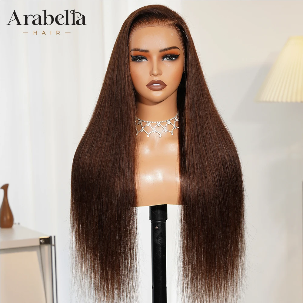 Arabella cabelo 13x6 chocolate marrom peruca sem cola sedosa reta com cordão onda reta 100% cabelo humano pré-arrancado perucas