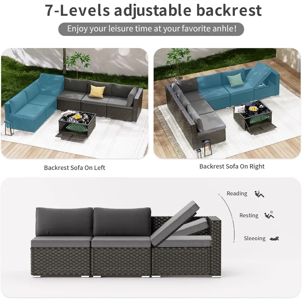 7 Pieces Patio Furniture Set, Modular Outdoor Sectional, Wicker Patio Sectional Sofa, Rattan Conversation Set - Gray Rattan