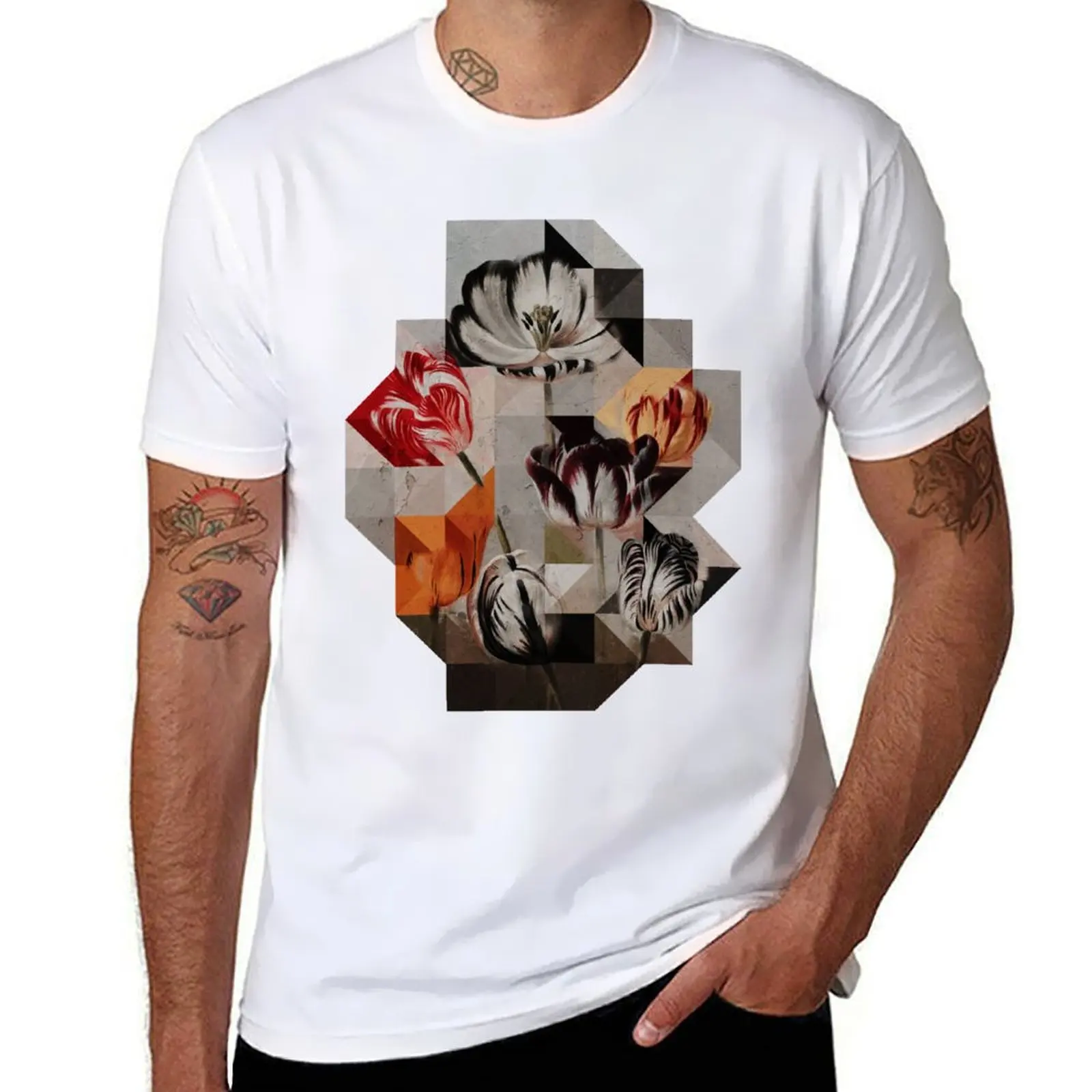 

Urban Geo Tulips T-Shirt Casual Minimalist Short Sleeve Top