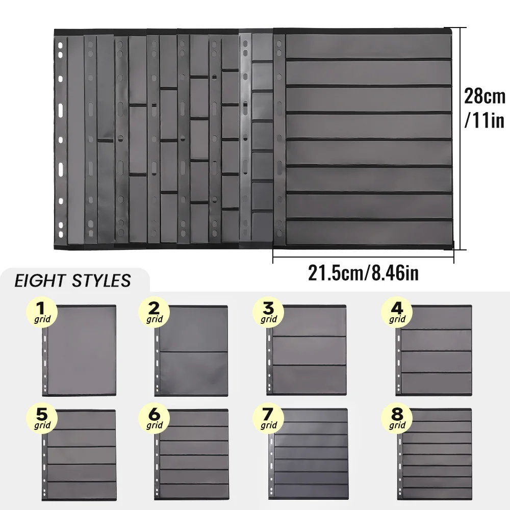 10pcs Double sided 9 Holes Stamp Collection Page Format Card Sleeves Album Binder Sheets Black Cards Game Cards Binder Protect