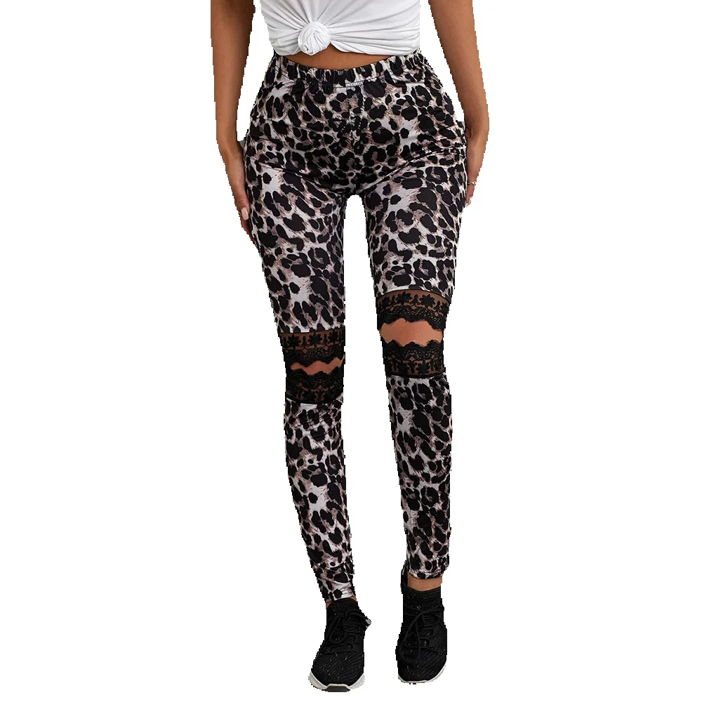 

Shi Ying Leopard Pattern Bottom Pants For Women Outerwear Autumn And Winter New European High Waist Print Perforated Tight