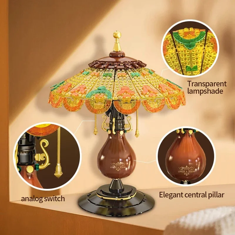 

804 шт., настольная лампа, строительные блоки, игрушка, ретро настольная лампа, модель кирпича, креативное украшение для рабочего стола, детские игрушки, праздничные подарки