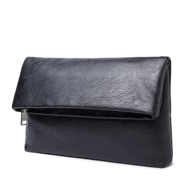 New Men Fold‑Over Clutch Bag Large Capacity Zipper Closure Handbag Business Envelope Purse for Office Daily Business Occasions