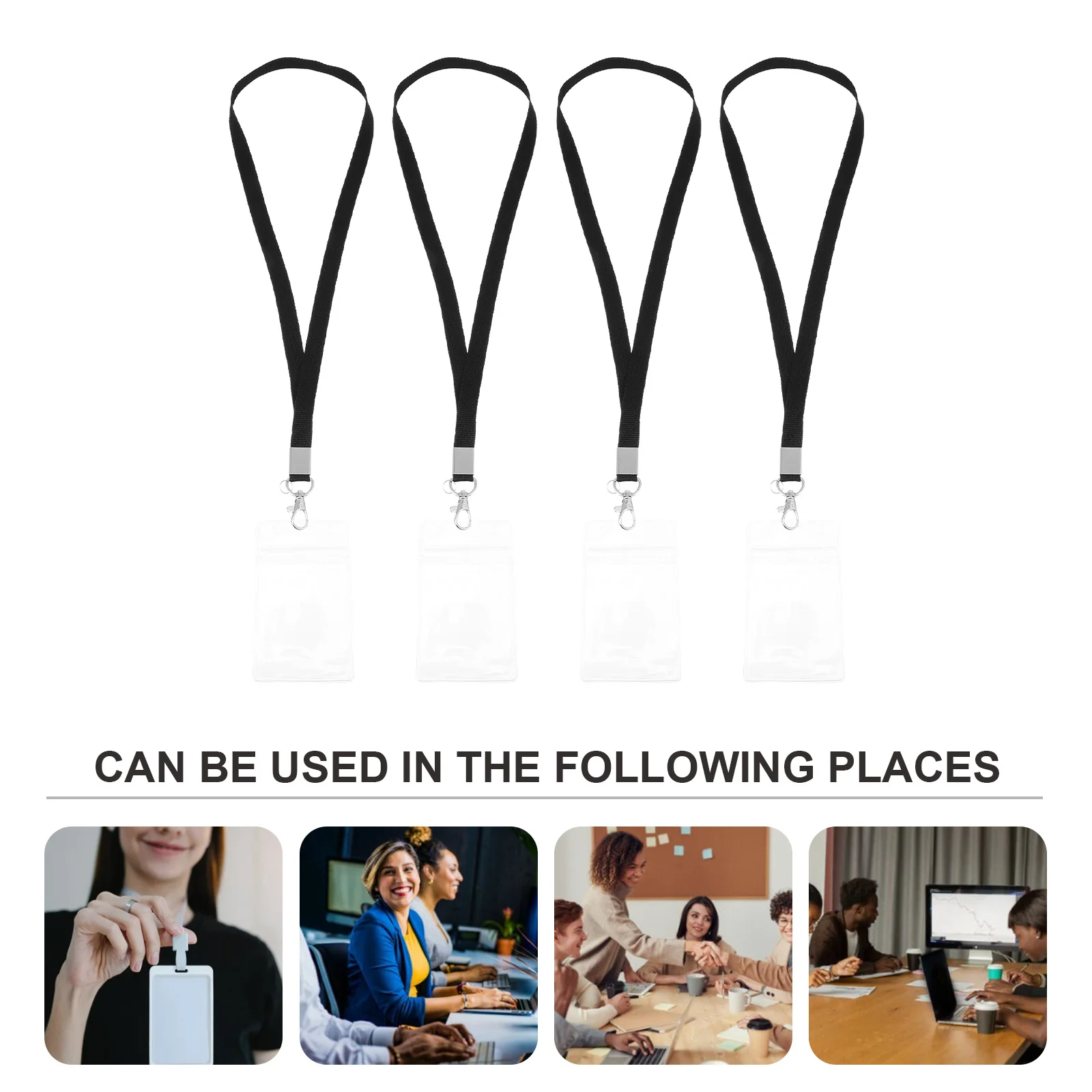 

4Sets Id Cards Holder Double-Sided Multi-Purpose Badge Cover Waterproof PVC Card Slot Lanyard for Office Work School