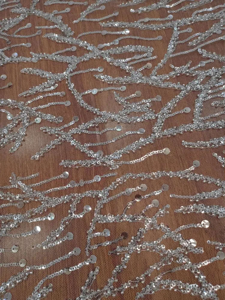Silver Beaded Sequins Branch Design Lace Tulle Bridal Headpiece for Women DIY Wedding Gown and Clothing Decorative Accessories
