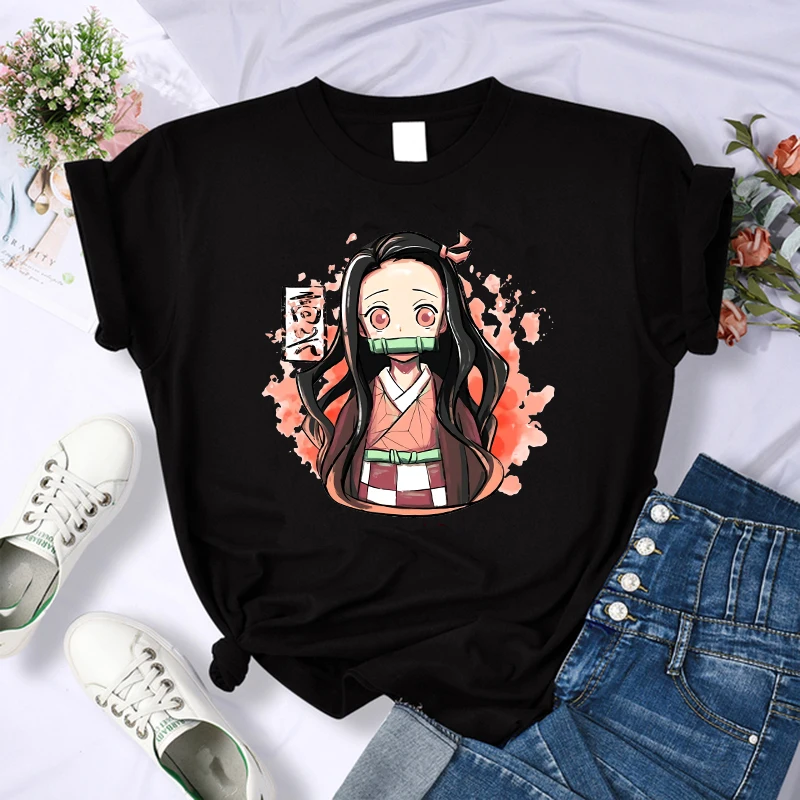 Japanese Anime Demon Graphic Slayer T Shirt Women Kimetsu No Yaiba Nezuko Tshirt Tanjirou Kamado Tee Shirt Female T-shirt Manga