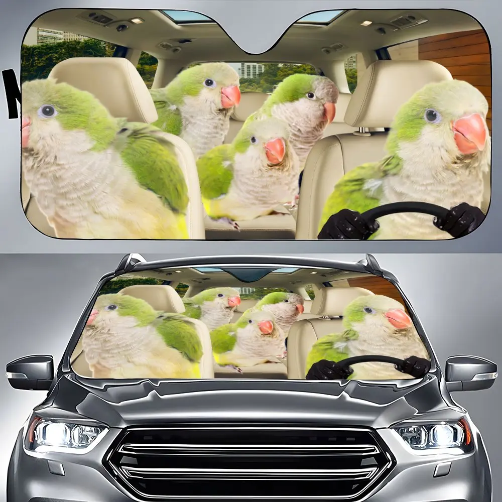 Quaker Parakeet Driving Car Interior Front Windshield Sun Shade,Quaker Parakeet Sunshade for Truck SUV- Blocks Uv Rays Protector