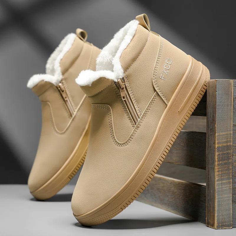 

Зимние мужские хлопковые сапоги 2026 года: утепленные, на меху, с флисовой подкладкой, на высокой подошве, без застежек, теплые для холодной погоды