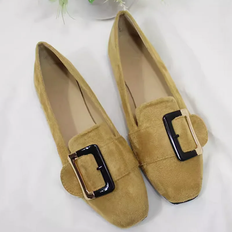 Women Belt Metal Buckle Flats Military Green Royal Blue Shoes Square Toe Wide Fits Flock Ballet Slip-On Plus Sizes 33 47 48 29cm