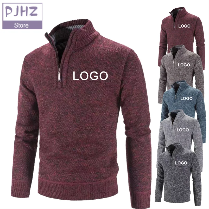 Men Half Zipper Pullovers Autumn Winter Sweater Knitted Stand Collar Warm Sweatshirts Fit Sweater Jumper Outerwear Custom Logo