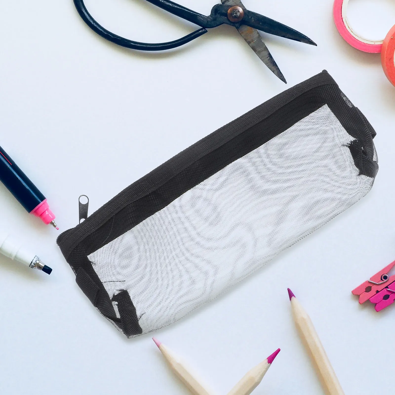 

4pcs Pencil Case Zipper Bag Large Capacity Mesh Storage Multi Function Student Container School Supplies Pen Organizer
