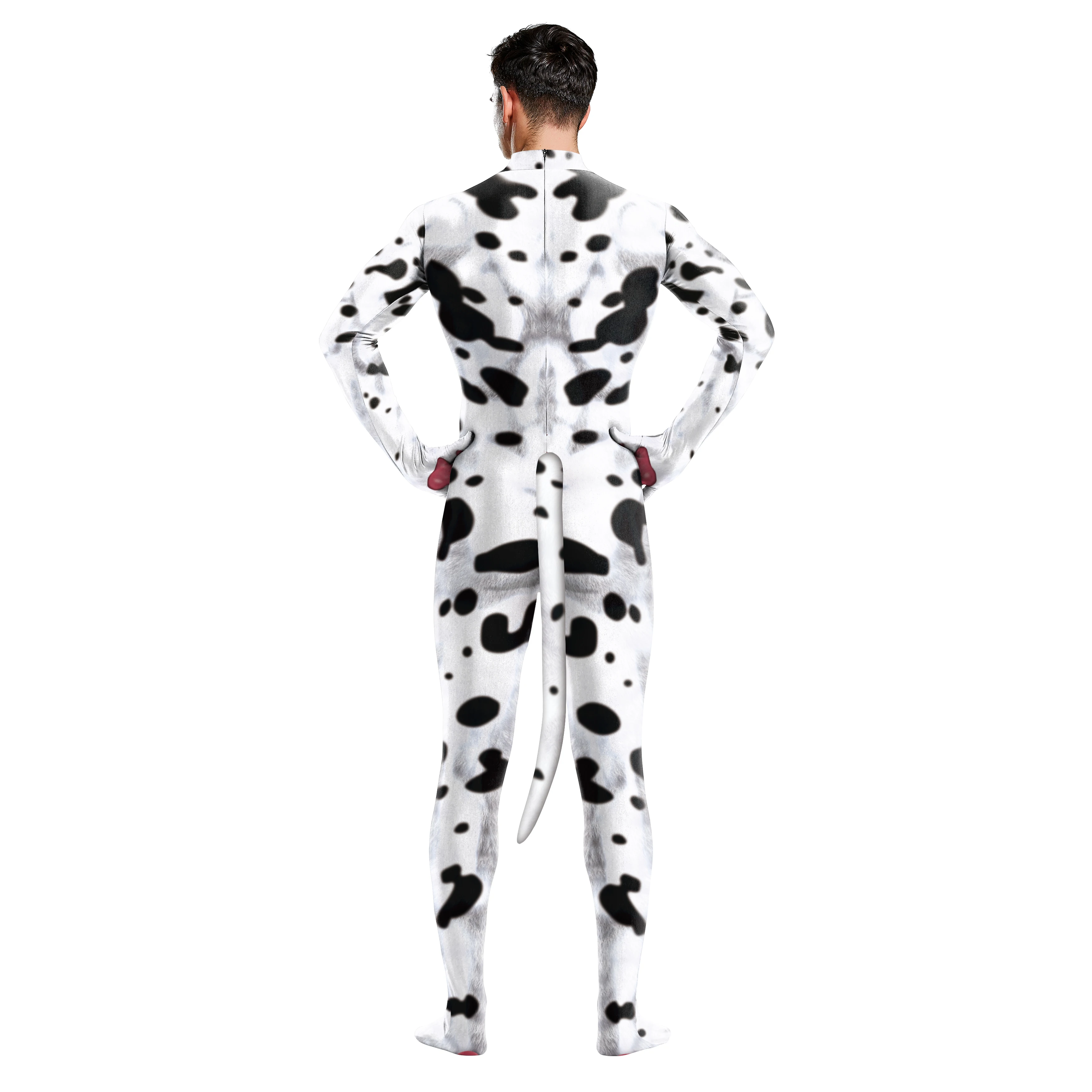 Halloween Fox Cow Animal Printing divertente body Holiday Party con coda tuta adulto Zipper manica lunga uomo Costume Cosplay