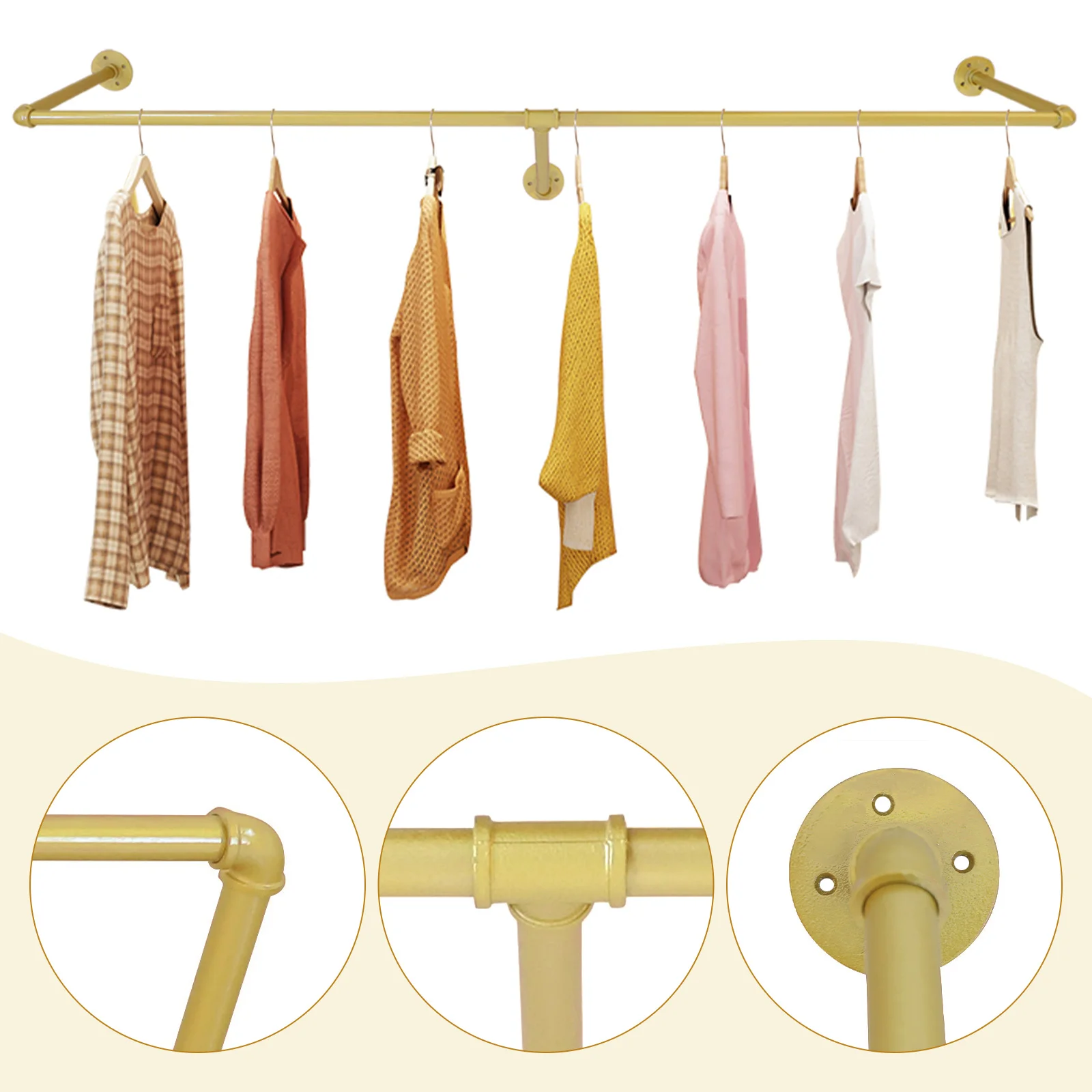 Bedroom Wall Mounted Clothing Rack, Clothing Rack for Hanging Clothes, Industrial Pipe Garment Rack Gold 120*30cm/47*11.8in