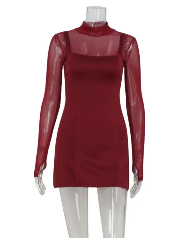 Novo outono sexy feminino malha pura retalhos manga longa mini vestido, elegante festa clube bodycon vestidos, y2k saindo vestidos