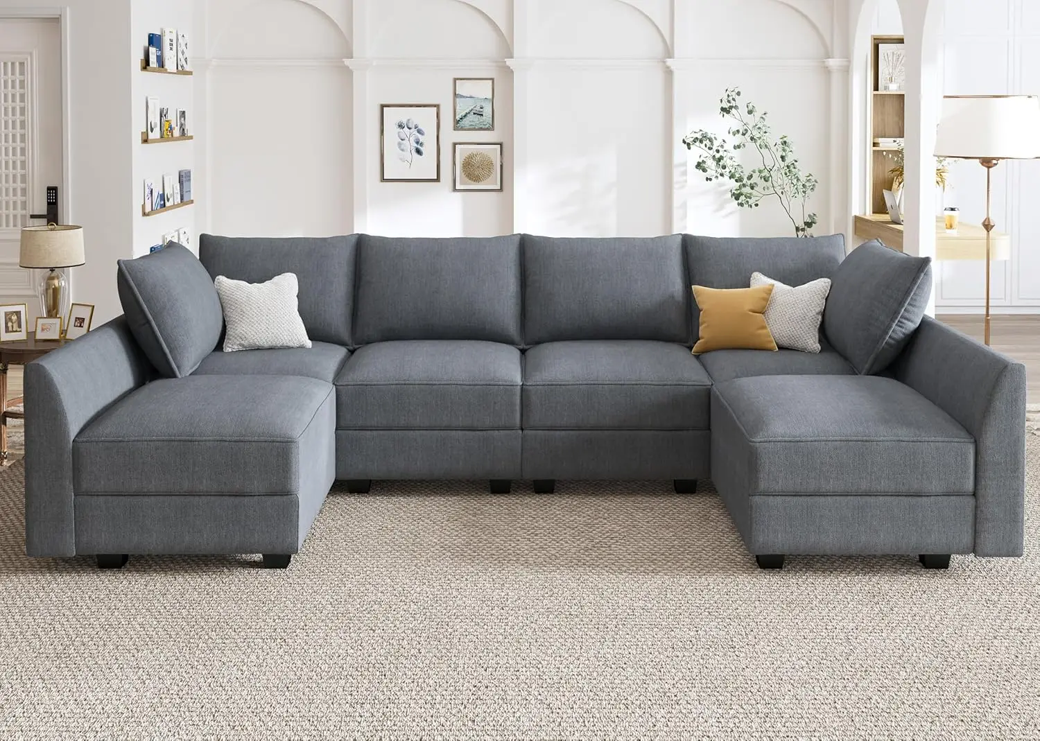 

Couch, U-Shaped Modular Sectional Sofa, Sectional Couch with Storage Seats (U Shape Sofa-2, Bluish Grey)