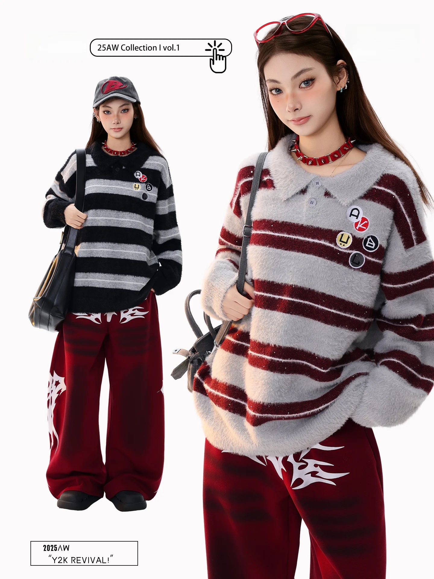 

Вязаный свитер PBB в американском ретро-стиле, женский, теплый, в полоску, для повседневной носки, парный, с вышивкой, уличный стиль